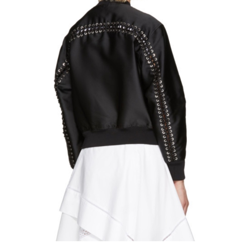 3.1 Phillip Lim Black Satin Lacing Bomber Jacket